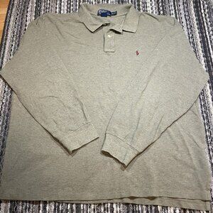VTG Polo Ralph Lauren Cotton Mens Long Sleeve Polo Shirt XXL Green Tan Red Pony